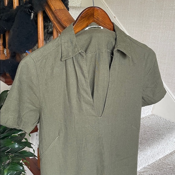 Max Studio Olive Green Linen Short Sleeve Dress - Picture 2 of 10